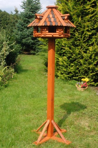 Deko-Shop-Hannusch Massives Luxus Vogelhaus mit Ständer + imprägniert 1,56 m, Vogelfutterhaus mit Futtersilo, Silo von Deko-Shop-Hannusch