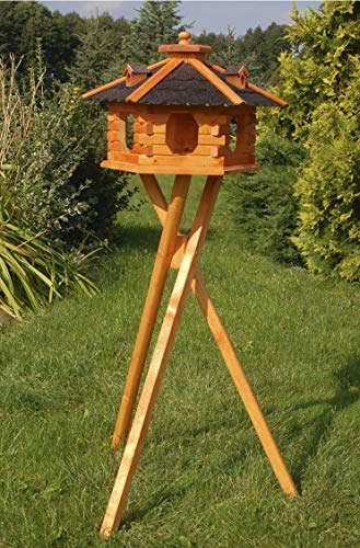 Vogelhäuschen, Vogelhaus mit Bitumschindeln, behandelt, Futtervogelhaus, Verschiedene Dachfarben sowie Vogelhausständer wählbar (dunkel mit Ständer) von Deko-Shop-Hannusch