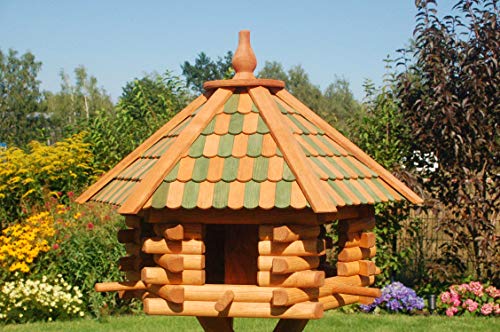 Deko-Shop-Hannusch Vogelhaus XXL, Futterhaus 65 x 50 cm imprägniert, Holzschindeldach in braun-schwarz, mit oder ohne Vogelhausständer, V15XXL, Farbe/Ständer:V15 grün XXL Solar von Deko-Shop-Hannusch