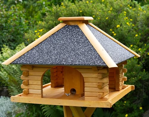 Deko-Shop-Hannusch Vogelhaus wahlweise mit Ständer und Solarbeleuchtung, Verschiedene Dachfarben (Vogelhaus mit Solar, Dach Stein anthrazit/grau) von Deko-Shop-Hannusch