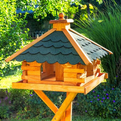 Deko-Shop-Hannusch Vogelhaus wahlweise mit Ständer und Solarbeleuchtung, Verschiedene Dachfarben (Vogelhaus, Dach Bitum grün) von Deko-Shop-Hannusch