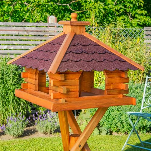 Deko-Shop-Hannusch Vogelhaus wahlweise mit Ständer und Solarbeleuchtung, Verschiedene Dachfarben (Vogelhaus, Dach Bitum rot) von Deko-Shop-Hannusch