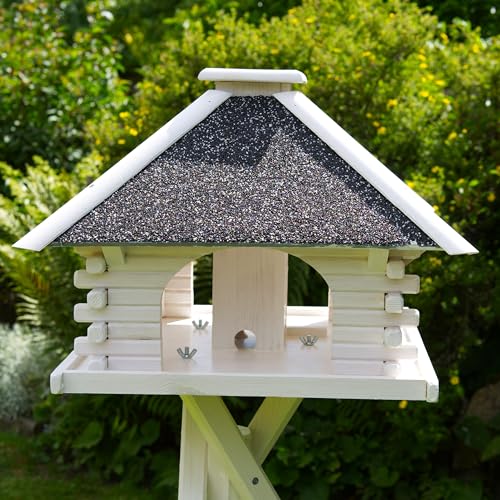 Deko-Shop-Hannusch Vogelhaus wahlweise mit Ständer und Solarbeleuchtung, Verschiedene Dachfarben (Vogelhaus, Vogelhaus, Haus Weiss, Dach Stein anthrazit/grau) von Deko-Shop-Hannusch