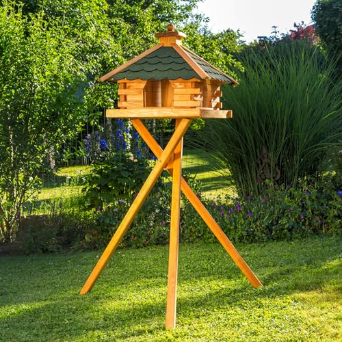 Deko-Shop-Hannusch Vogelhaus wahlweise mit Ständer und Solarbeleuchtung, Verschiedene Dachfarben (Vogelhaus mit Solar und Ständer, Dach Bitum grün) von Deko-Shop-Hannusch