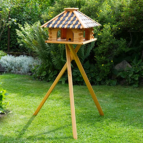 Deko-Shop-Hannusch Vogelhaus wahlweise mit Ständer und Solarbeleuchtung, Verschiedene Dachfarben (Vogelhaus mit Solar und Ständer, Dach Holzschindeln schwarz/braun) von Deko-Shop-Hannusch