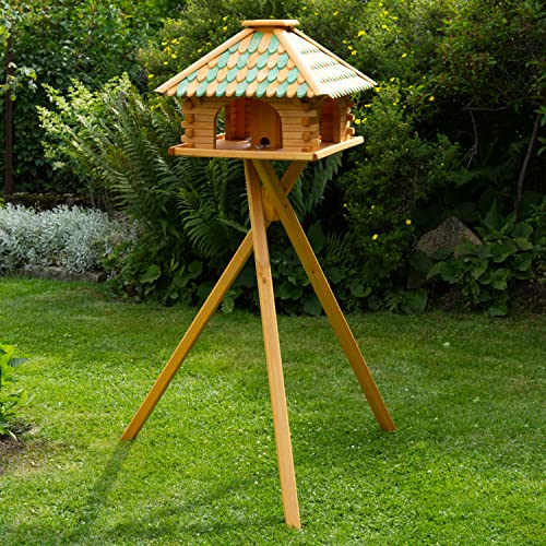 Deko-Shop-Hannusch Vogelhaus wahlweise mit Ständer und Solarbeleuchtung, Verschiedene Dachfarben (Vogelhaus mit Solar und Ständer, Dach Holzschindeln grün/braun) von Deko-Shop-Hannusch