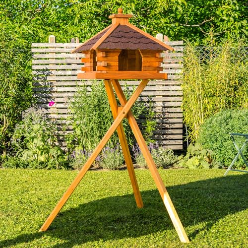 Deko-Shop-Hannusch Vogelhaus wahlweise mit Ständer und Solarbeleuchtung, Verschiedene Dachfarben (Vogelhaus mit Ständer, Dach Bitum rot) von Deko-Shop-Hannusch