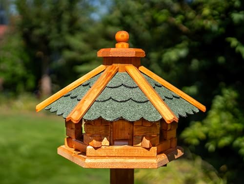 Deko-Shop-Hannusch Vogelhaus wahlweise mit Ständer und Solarbeleuchtung, Verschiedene Größen L - XXL, Futtersilo, wetterfestes Bitumendach (Größe M, grün) von Deko-Shop-Hannusch