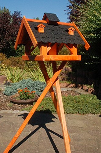 Deko-Shop-Hannusch XXL Futterhaus Vogelhaus mit Bitumenschindeln und Gauben versch. Dachfarben V19 wahlweise mit oder ohne Vogelhausständer, Variante:V19 bitum dunkel XXL mit Ständer von Deko-Shop-Hannusch