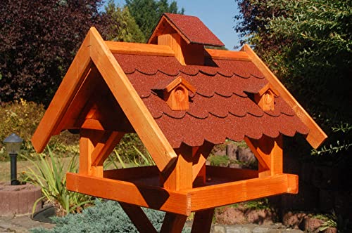 Deko-Shop-Hannusch XXL Futterhaus Vogelhaus mit Bitumenschindeln und Gauben versch. Dachfarben wählbar mit oder ohne Solarbeleuchtung V19, Variante:bitum rot XXL von Deko-Shop-Hannusch