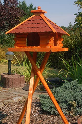 Deko-Shop-Hannusch XXL Futterhaus Vogelhaus mit Bitumenschindeln versch. Dachfarben wählbar mit oder ohne Vogelhausständer V20, Variante:V20 bitum rot XXL Solar von Deko-Shop-Hannusch