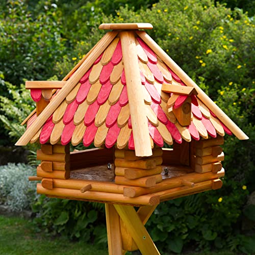 Deko-Shop-Hannusch XXL Luxus Vogelhaus wahlweise mit Solarbeleuchtung absoluter Blickfang, Vogelfutterhaus aus Holz, V13 XXL wahlweise mit Ständer, (XXL mit Solar, rot/braun Holzschindeln) von Deko-Shop-Hannusch