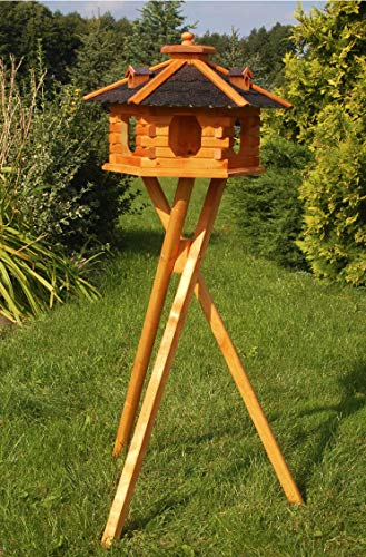 Deko Shop Hannusch XXL Vogelhäuschen, Vogelhaus mit Bitumschindeln, behandelt, Futtervogelhaus, Verschiedene Dachfarben sowie Vogelhausständer (dunkel mit Ständer) von Deko-Shop-Hannusch