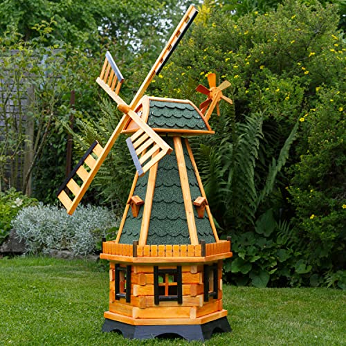 Große Windmühlen mit Solarbeleuchtung - Höhe 1,30 oder 1,45 Meter, Farbe|Größe:1.28m grün von Deko-Shop-Hannusch