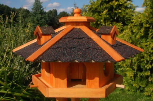 Vogelhaus Futterhaus Futterhäuschen Vogelvilla V12, Vogelfutterhaus aus Holz mit Solarbeleuchtung beleuchtet mit und ohne Ständer (Schwarz, ohne Ständer), Futtersilo, Silo von Deko-Shop-Hannusch