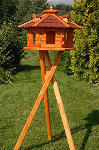 Vogelhaus Futterhaus Vogelvilla mit Solarbeleuchtung und Silo klein und Groß V16 (Rot, klein mit Ständer), Vogelfutterhaus von Deko-Shop-Hannusch