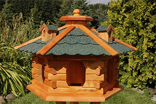 Vogelhaus Futterhaus Vogelvilla mit Solarbeleuchtung und Silo klein und Groß V16 (Grün, klein), Vogelfutterhaus von Deko-Shop-Hannusch