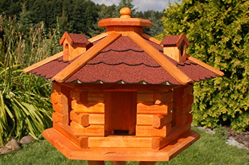 Vogelhaus Futterhaus Vogelvilla mit Solarbeleuchtung und Silo klein und Groß V16 (Rot, groß), Vogelfutterhaus von Deko-Shop-Hannusch