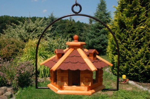 Vogelhaus mit Gauben Nr16 Dach rot und Bügel zum aufhängen von Vogelhaus, Nistkasten, Vogelhäuschen, Futterhaus, Vogelvilla und Vogelhäusern, feuerverzinkt und pulverbeschichtet, rostfrei, hängend, Vogelfutterhaus mit Futtersilo, Silo von Deko-Shop-Hannusch