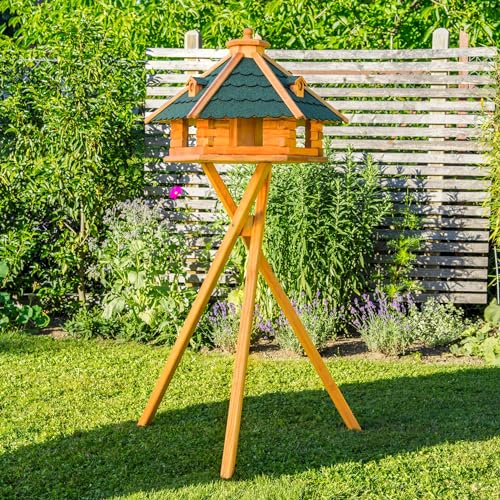 Vogelhaus von klein bis Riesig XXL Futterhaus Futterhäuschen Vogelvilla V18, Vogelfutterhaus aus Holz mit Solarbeleuchtung beleuchtet (Grün, XXL mit Ständer) von Deko-Shop-Hannusch