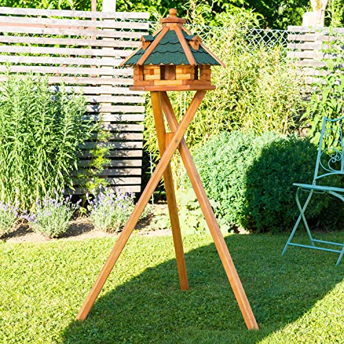 Vogelhaus von klein bis Riesig XXL Futterhaus Futterhäuschen Vogelvilla V18, Vogelfutterhaus aus Holz mit Solarbeleuchtung beleuchtet (Grün, klein mit Ständer) von Deko-Shop-Hannusch