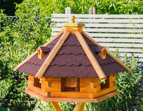 Vogelhaus von klein bis Riesig XXL Futterhaus Futterhäuschen Vogelvilla V18, Vogelfutterhaus aus Holz mit Solarbeleuchtung beleuchtet (Rot, XXL), Vogelfutterhaus mit Futtersilo, Silo von Deko-Shop-Hannusch