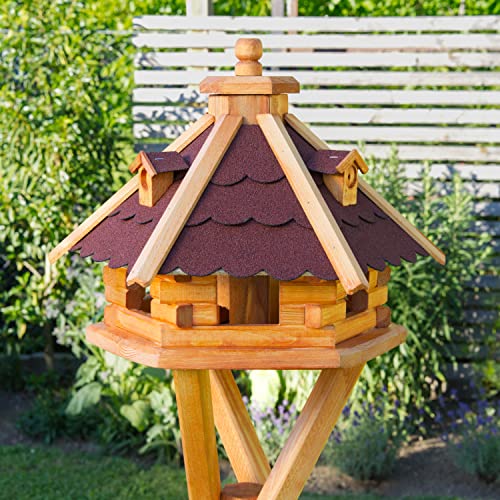 Vogelhaus von klein bis Riesig XXL Futterhaus Futterhäuschen Vogelvilla V18, Vogelfutterhaus aus Holz mit Solarbeleuchtung beleuchtet (Rot, klein), Vogelfutterhaus mit Futtersilo, Silo von Deko-Shop-Hannusch