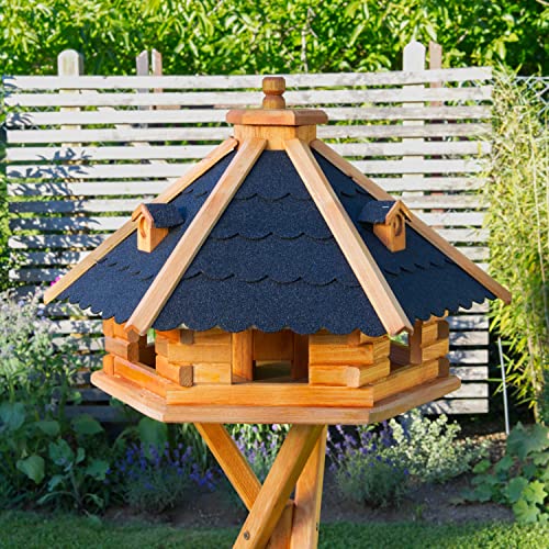 Vogelhaus von klein bis Riesig XXL Futterhaus Futterhäuschen Vogelvilla V18, Vogelfutterhaus aus Holz mit Solarbeleuchtung beleuchtet (Schwarz, XXL), Vogelfutterhaus mit Futtersilo, Silo von Deko-Shop-Hannusch