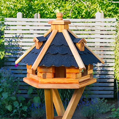 Vogelhaus von klein bis Riesig XXL Futterhaus Futterhäuschen Vogelvilla V18, Vogelfutterhaus aus Holz mit Solarbeleuchtung beleuchtet (Schwarz, klein) von Deko-Shop-Hannusch