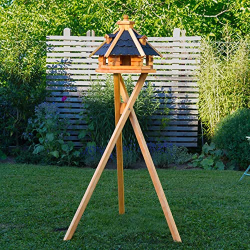 Vogelhaus von klein bis Riesig XXL Futterhaus Futterhäuschen Vogelvilla V18, Vogelfutterhaus aus Holz mit Solarbeleuchtung beleuchtet (Schwarz, klein mit Ständer) von Deko-Shop-Hannusch