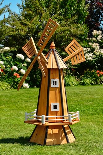 Windmühle, Garten, Holz Windmühlen, Kugelgelagert, 1,3m,mit Solar von Deko-Shop-Hannusch