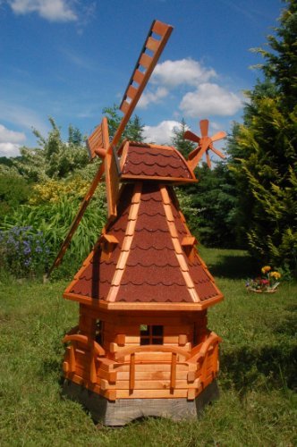 Windmühle, Gartenwindmühle, Windmühlen aus Holz, kugelgelagert 1,4m imprägniert (rot) von Deko-Shop-Hannusch