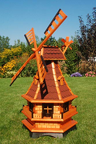 Windmühle kugelgelagert, wahlweise mit Solarbeleuchtung (rot mit Solarbeleuchtung, Höhe 100 cm) von Deko-Shop-Hannusch