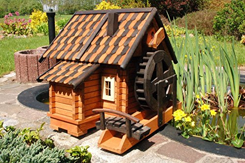 Deko-Shop-Hannusch Wunderschöne große Wassermühle aus Holz im blockhausstil mit Holzschindeldach von Deko-Shop-Hannusch