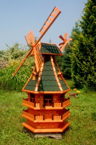 XXL Windmühle, Gartenwindmühle, Windmühlen aus Holz, Beleuchtung Solar kugelgelagert 1,50m imprägniert (grün) von Deko-Shop-Hannusch