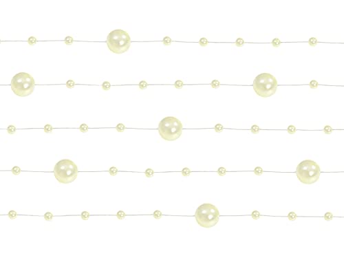 PartyDeco Perlengirlande – Tischdeko Blumendeko Hochzeit Weihnachten Perlen – Cremefarben, 1,3 m, 5 Stück von PartyDeco