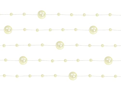 PartyDeco Perlengirlande – Tischdeko Blumendeko Hochzeit Weihnachten Perlen – Cremefarben, 1,3 m, 5 Stück von PartyDeco