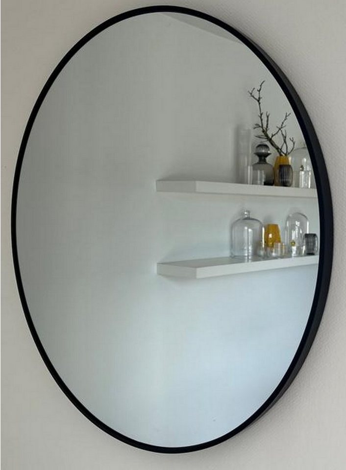 Deko-Werk 24 Rahmenspiegel-rund Spiegel Ida rund Wandspiegel mit Alurahmen Mirror, Rahmenfarbe schwarz von Deko-Werk 24