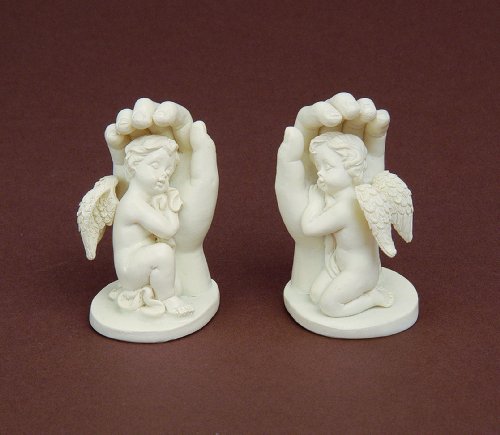 Engel schlafend in Händen 2er Set Polystein cremfarbig H 6,5 cm Geburt Taufe Trauer Konfirmation Kommunion 1812-20126 von DEKO IM TREND