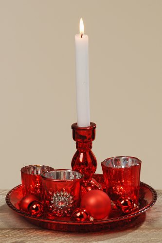 Windlichtset Pilou 12 TLG D 25 lackiertes Glas rot Kugeln Weihnachten 1812-4014200 von Deko im Trend