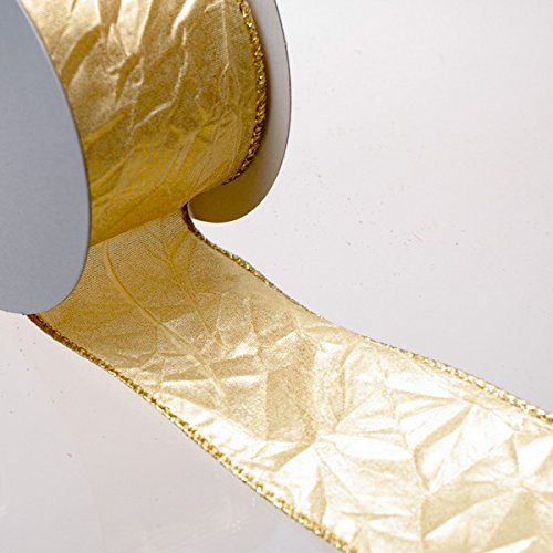 Crashribbon mit Drahtkante gold - 50 mm Breite auf 9.14 m Rolle - 97641 020-R von Deko und Band