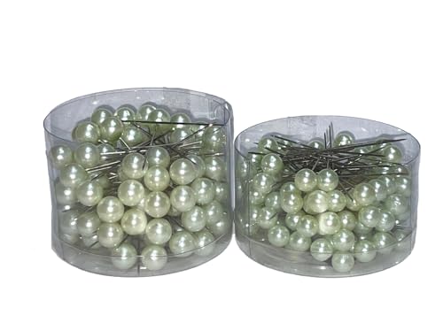 Perlennadeln - grün - 8 und 10 mm - gemischt - 50 Stück - 90211 (0,14€/Stk.) von Deko und Band