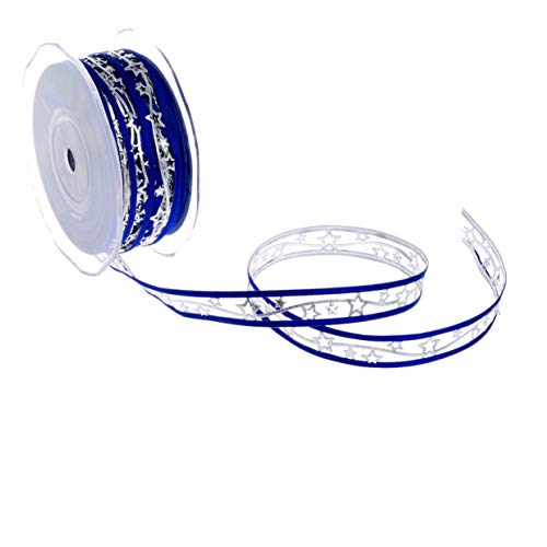 Weihnachtsband mit Sternchen - blau/Silber - 15mm - 20m - 90159 70 (1,33€/m) von Deko AS GmbH