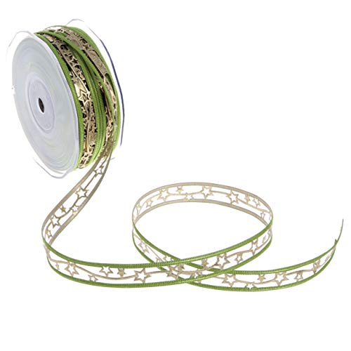 Weihnachtsband mit Sternchen - grün/Gold - 15mm - 20m - 90159 60 (1,33€/m) von Deko AS GmbH