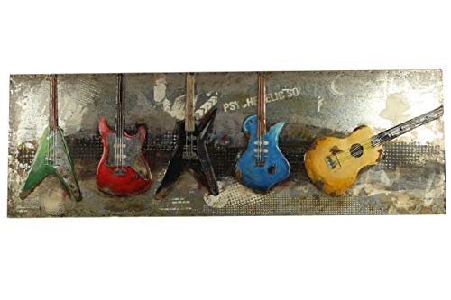 Wand-Objekt Metallbild Fünf Gitarren 3-D Bild Collage 180x60cm von DEKO