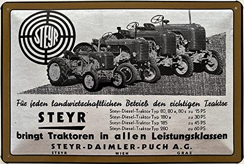 Blechschild 30 x 20 cm Steyr bringt Traktoren in allen Leistungsklassen - Deko7 von Deko7