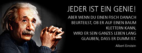 Deko7 Blechschild 27x10 cm Einstein: Jeder ist EIN Genie ! Aber wenn du einen Fisch danach beurteilst, ob er auf einen Baum Klettern kann, Wird er Sein ganzes Leben lang glauben, DASS er dumm Deko7 Blechschild 27x10 cm Einstein: Jeder ist EIN Genie ! Aber wenn du einen Fisch danach beurteilst, ob er auf einen Baum Klettern kann, Wird er Sein ganzes Leben lang glauben, DASS er dumm von Deko7