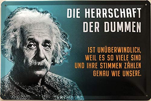 Deko7 Blechschild 30 x 20 cm Albert Einstein Spruch - Die herrschaft der dummen ist unüberwindlich, Weil es so viele sind und ihre Stimmen zählen genau wie unsere von Deko7