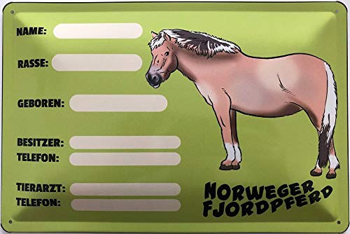 Deko7 Blechschild 30 x 20 cm Schild für den Stall - Norweger Fjordpferd von Deko7