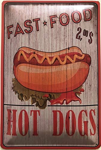 Deko7 Blechschild 30 x 20 cm Vintage Schild - Fast Food - Hot Dogs von Deko7